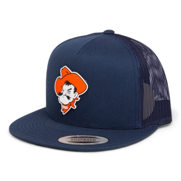 OSU Cowboys Pistol Pete 3D YP Snapback Flat Bill Trucker Hat- Navy