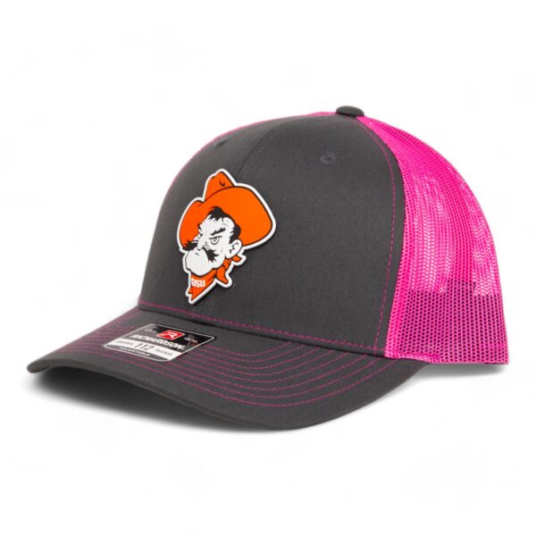 OSU Cowboys Pistol Pete 3D Snapback Trucker Hat- Charcoal/ Hot Pink