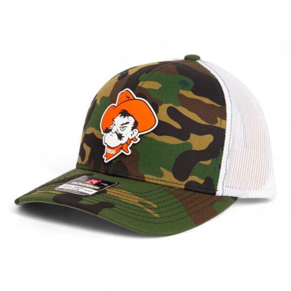 OSU Cowboys Pistol Pete 3D Snapback Trucker Hat- Army Camo/ White
