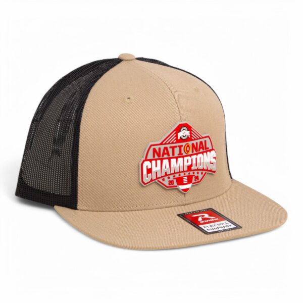 Ohio State Buckeyes 2024 CFP National Champions 3D Wool Blend Flat Bill Hat- Tan/ Black