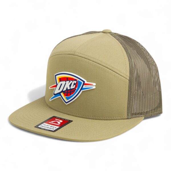 Oklahoma City Thunder 3D Snapback Seven-Panel Flat Bill Trucker Hat- Pale Khaki/ Loden Green