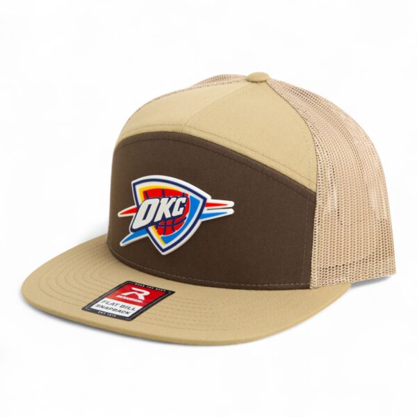 Oklahoma City Thunder 3D Snapback Seven-Panel Flat Bill Trucker Hat- Brown/ Tan