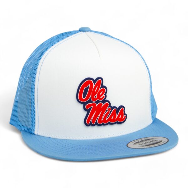 Ole Miss Rebels 3D YP Snapback Flat Bill Trucker Hat- White/ Carolina Blue