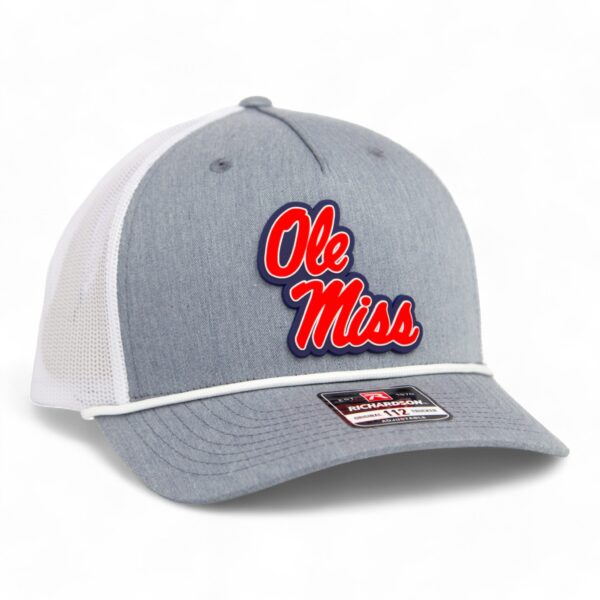 Ole Miss Rebels 3D Snapback Trucker Rope Hat- Heather Grey/ White