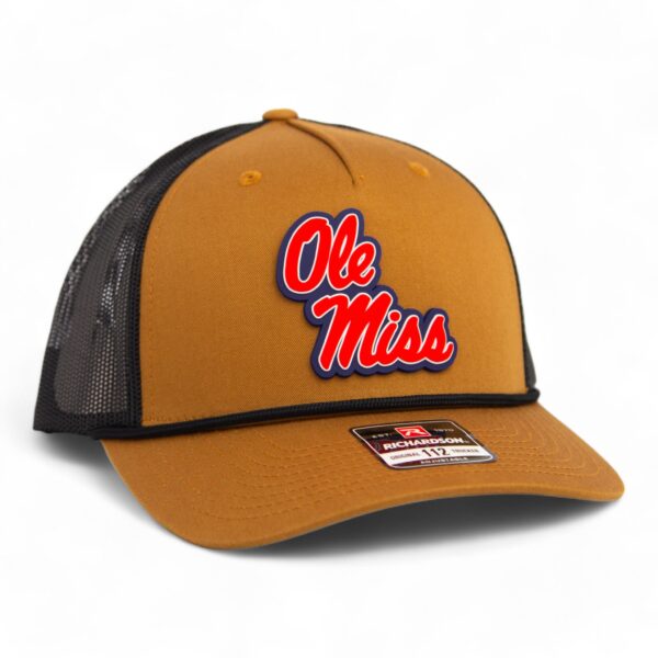 Ole Miss Rebels 3D Snapback Trucker Rope Hat- Caramel/ Black
