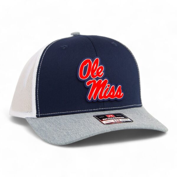 Ole Miss Rebels 3D Snapback Trucker Hat- Navy/ White/ Heather Grey