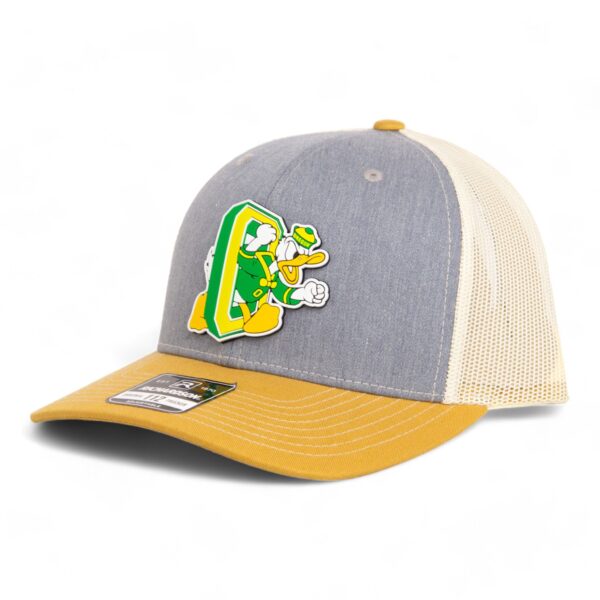 Oregon Ducks Retro 3D Snapback Trucker Hat- Heather Grey/ Birch/ Amber Gold