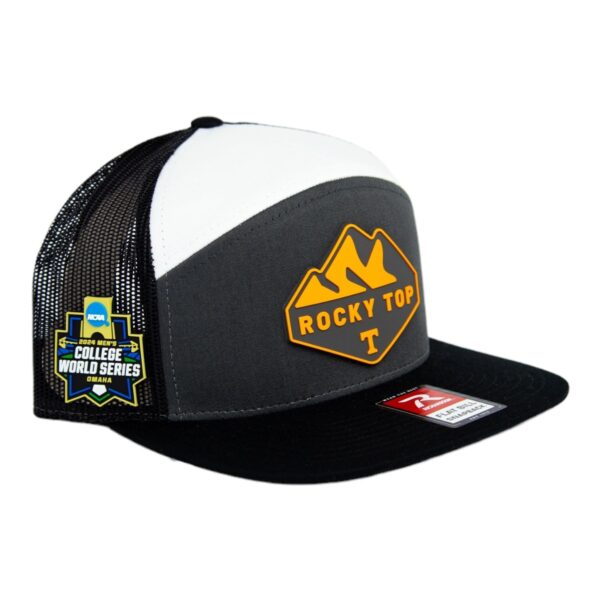 Tennessee Volunteers 2024 Men's College World Series 3D Snapback Seven-Panel Flat Bill Trucker Hat- Charcoal/ Black/ White