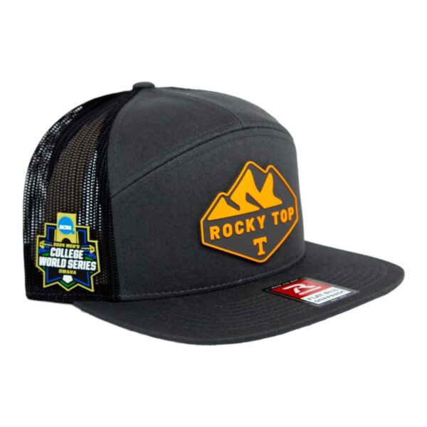 Tennessee Volunteers 2024 Men's College World Series 3D Snapback Seven-Panel Flat Bill Trucker Hat- Charcoal/ Black