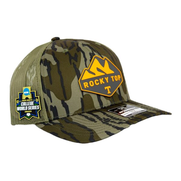 Tennessee Volunteers 2024 Men's College World Series 3D Snapback Trucker Hat- Mossy Oak Bottomland/ Loden