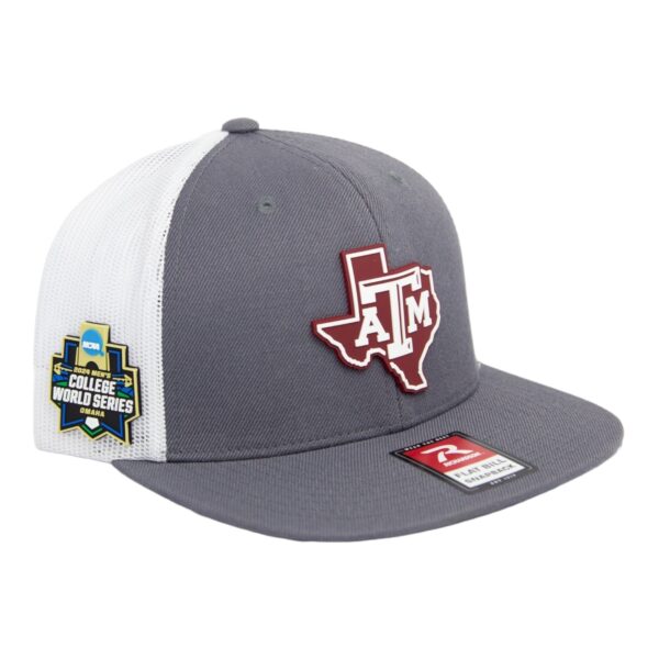 Texas A&M Aggies 2024 Men's College World Series 3D Wool Blend Flat Bill Hat- Charcoal/ White