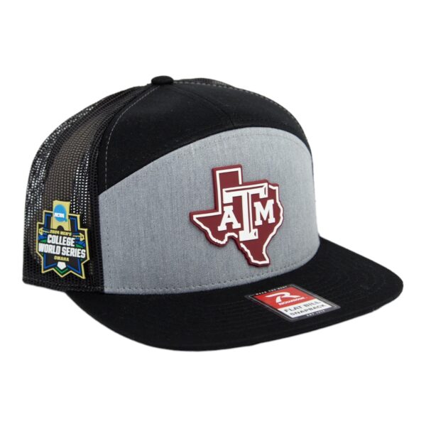 Texas A&M Aggies 2024 Men's College World Series 3D Snapback Seven-Panel Flat Bill Trucker Hat- Heather Grey/ Black