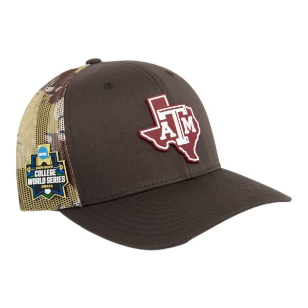 Texas A&M Aggies 2024 Men's College World Series 3D Snapback Trucker Hat- Brown/ Desert Camo