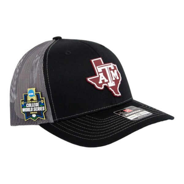 Texas A&M Aggies 2024 Men's College World Series 3D Snapback Trucker Hat- Black/ Charcoal