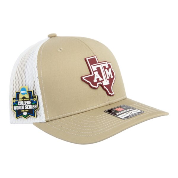 Texas A&M Aggies 2024 Men's College World Series 3D Snapback Trucker Hat- Tan/ White