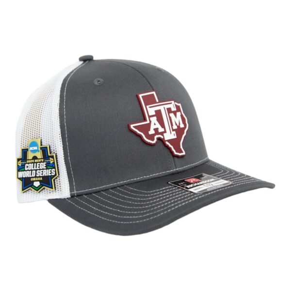 Texas A&M Aggies 2024 Men's College World Series 3D Snapback Trucker Hat- Charcoal/ White