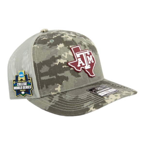 Texas A&M Aggies 2024 Men's College World Series 3D Snapback Trucker Hat- Military Digital Camo