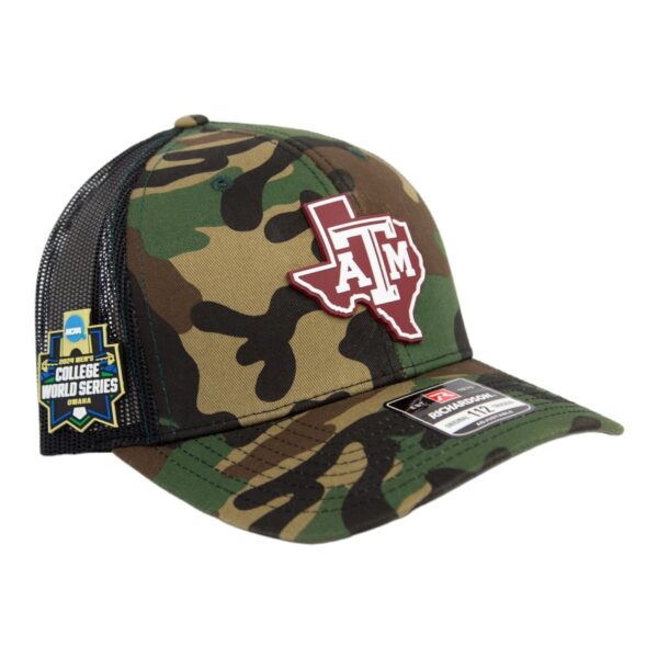 Texas A&M Aggies 2024 Men's College World Series 3D Snapback Trucker Hat- Army Camo/ Black