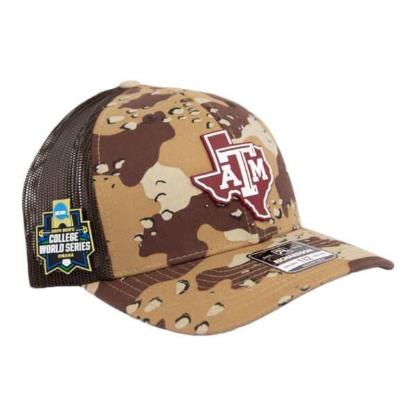 Texas A&M Aggies 2024 Men's College World Series 3D Snapback Trucker Hat- Desert Camo/ Brown