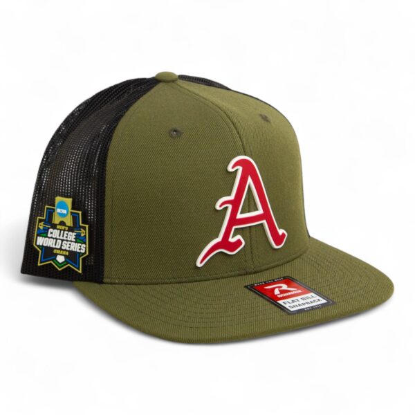 Arkansas Razorbacks Baseball Script A 2025 College World Series 3D Wool Blend Flat Bill Hat- Loden/ Black