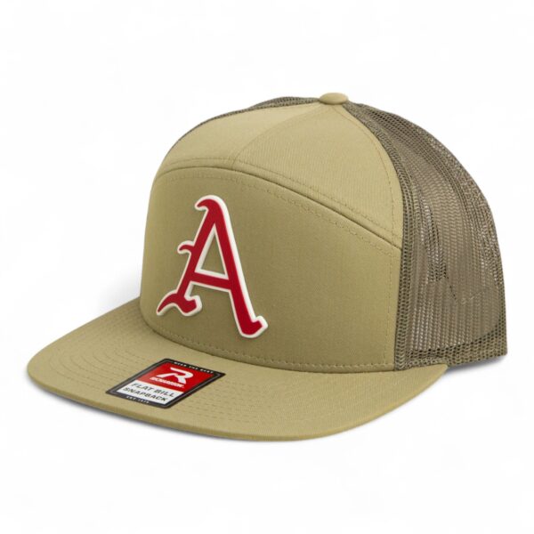 Arkansas Razorbacks Baseball Script A 3D Snapback Seven-Panel Flat Bill Trucker Hat- Pale Loden