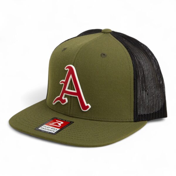 Arkansas Razorbacks Baseball Script A 3D Wool Blend Flat Bill Hat- Loden/ Black