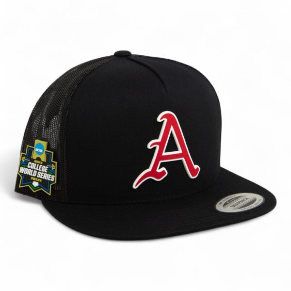 Arkansas Razorbacks Baseball Script A 2025 College World Series 3D YP Snapback Flat Bill Trucker Hat- Black