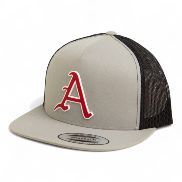 Arkansas Razorbacks Baseball Script A 3D YP Snapback Flat Bill Trucker Hat- Silver/ Black