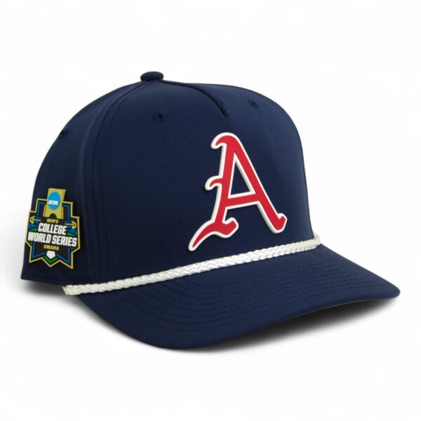 Arkansas Razorbacks Baseball Script A 2025 College World Series 3D Five Panel Classic Rope Hat- Navy/ White