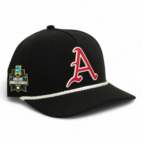 Arkansas Razorbacks Baseball Script A 2025 College World Series 3D Five Panel Classic Rope Hat- Black/ White
