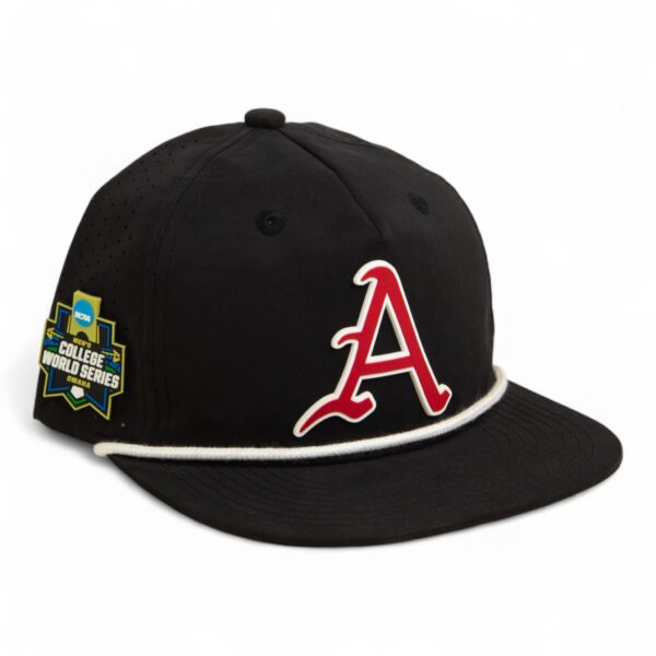 Arkansas Razorbacks Baseball Script A 2025 College World Series 3D Perforated Rope Hat- Black/ White