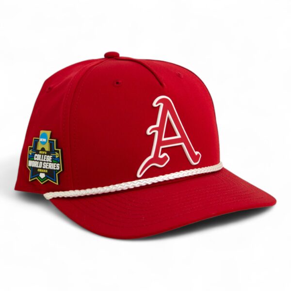 Arkansas Razorbacks Baseball Script A 2025 College World Series 3D Five Panel Classic Rope Hat- Red/ White