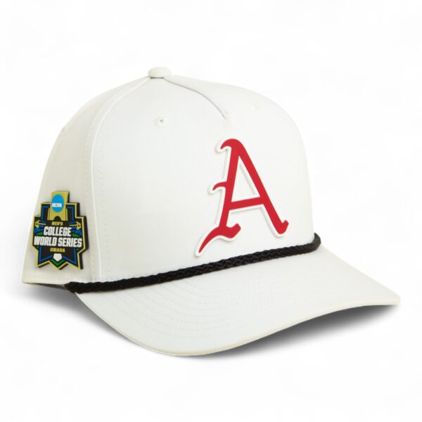 Arkansas Razorbacks Baseball Script A 2025 College World Series 3D Five Panel Classic Rope Hat- White/ Black