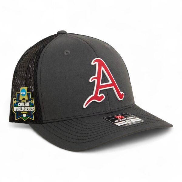 Arkansas Razorbacks Baseball Script A 2025 College World Series 3D Snapback Trucker Hat- Charcoal/ Black