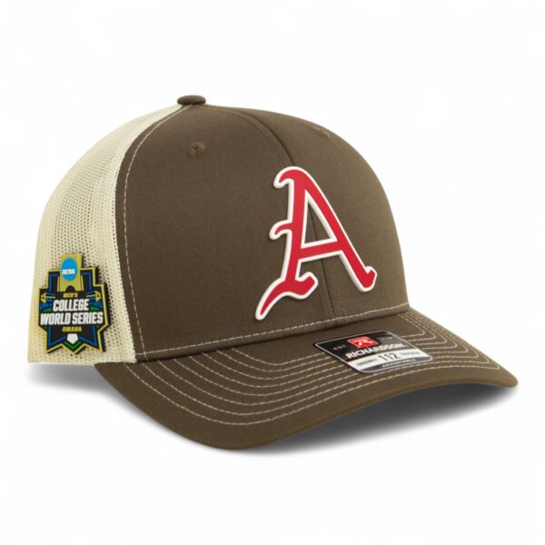 Arkansas Razorbacks Baseball Script A 2025 College World Series 3D Snapback Trucker Hat- Chocolate Chip/ Birch