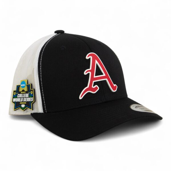 Arkansas Razorbacks Baseball Script A 2025 College World Series 3D YP Snapback Trucker Hat- Black/ White