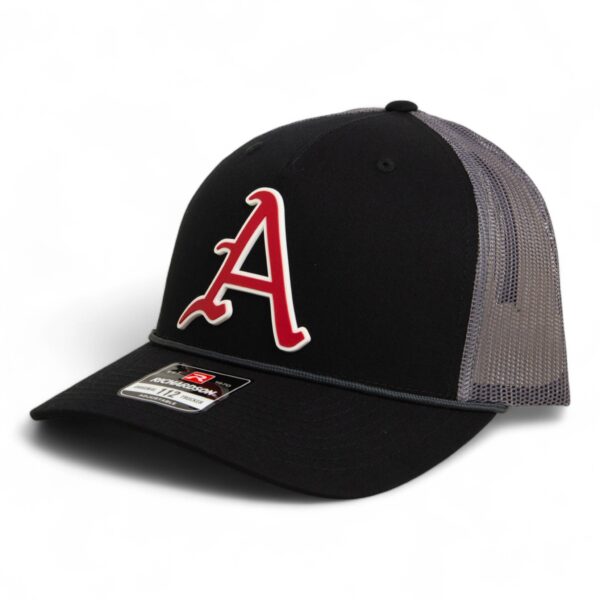 Arkansas Razorbacks Baseball Script A 3D Snapback Trucker Rope Hat- Black/ Charcoal
