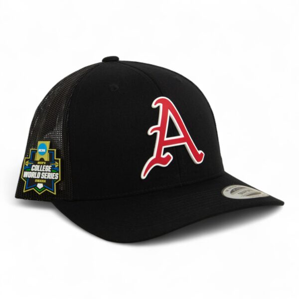 Arkansas Razorbacks Baseball Script A 2025 College World Series 3D YP Snapback Trucker Hat- Black