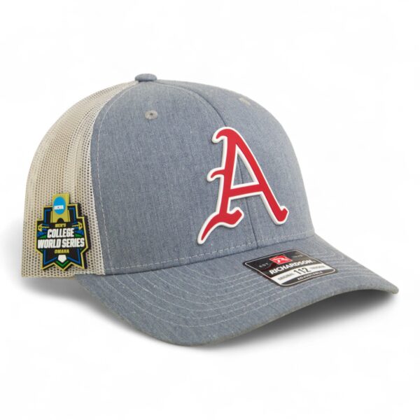 Arkansas Razorbacks Baseball Script A 2025 College World Series 3D Snapback Trucker Hat- Heather Grey/ Light Grey