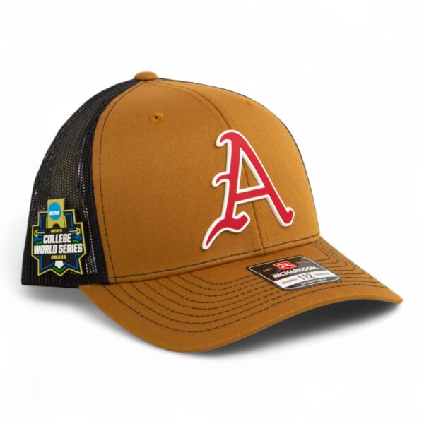 Arkansas Razorbacks Baseball Script A 2025 College World Series 3D Snapback Trucker Hat- Caramel/ Black