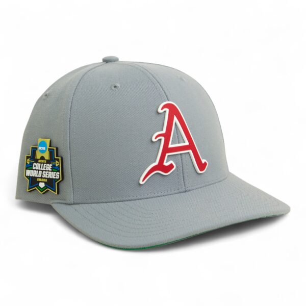 Arkansas Razorbacks Baseball Script A 2025 College World Series 3D Snapback Surge Trucker Hat- Grey