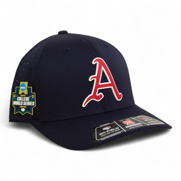 Arkansas Razorbacks Baseball Script A 2025 College World Series 3D Laser Perf R-Flex Cap- Navy