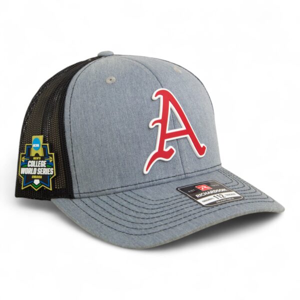 Arkansas Razorbacks Baseball Script A 2025 College World Series 3D Snapback Trucker Hat- Heather Grey/ Black