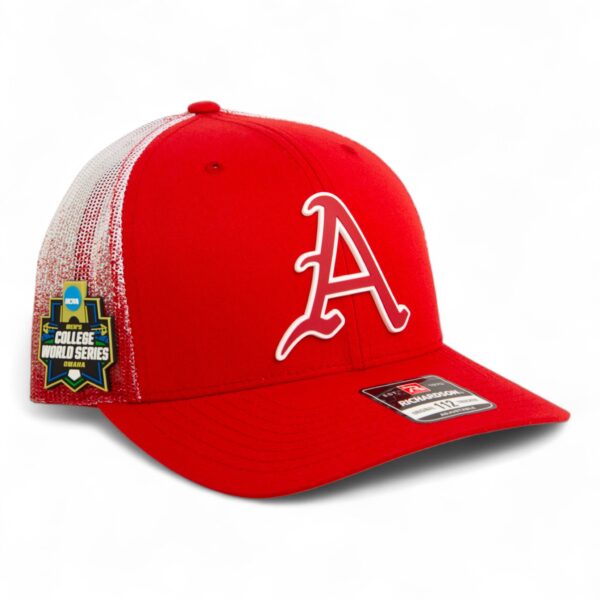 Arkansas Razorbacks Baseball Script A 2025 College World Series 3D Snapback Trucker Hat- Red Fade