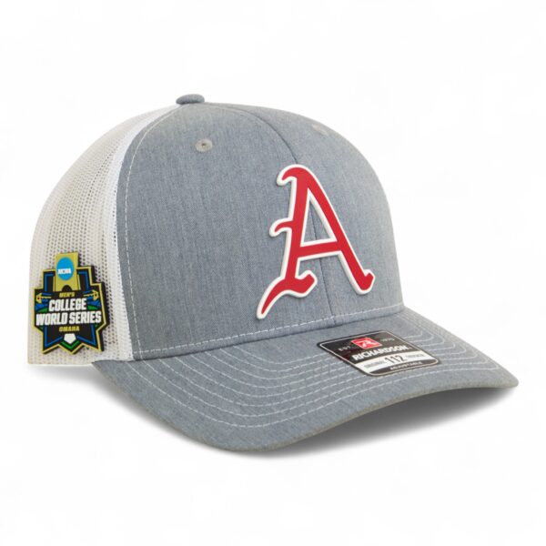 Arkansas Razorbacks Baseball Script A 2025 College World Series 3D Snapback Trucker Hat- Heather Grey/ White