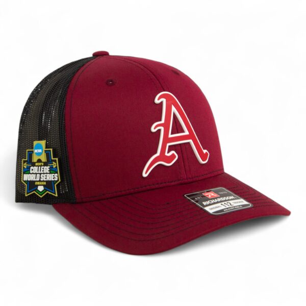 Arkansas Razorbacks Baseball Script A 2025 College World Series 3D Snapback Trucker Hat- Cardinal/ Black