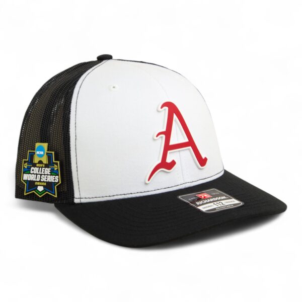 Arkansas Razorbacks Baseball Script A 2025 College World Series 3D Snapback Trucker Hat- White/ Black