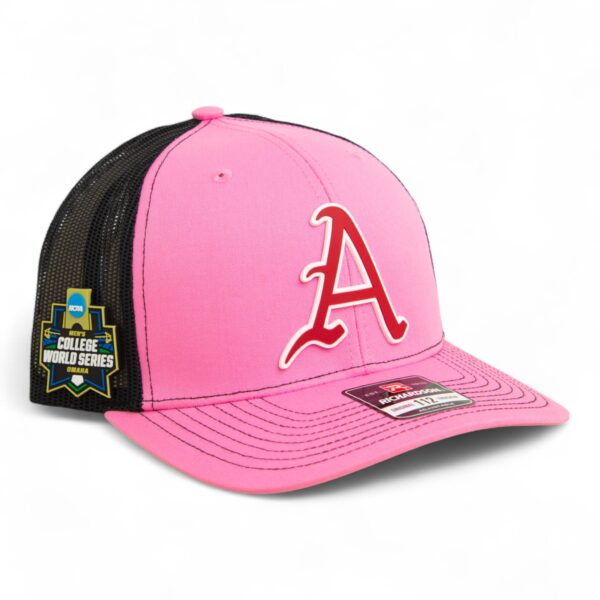 Arkansas Razorbacks Baseball Script A 2025 College World Series 3D Snapback Trucker Hat- Pink/ Black