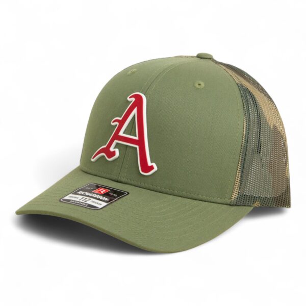 Arkansas Razorbacks Baseball Script A 3D Snapback Trucker Hat- Loden/ Green Camo