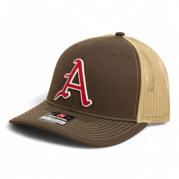 Arkansas Razorbacks Baseball Script A 3D Snapback Trucker Hat- Brown/ Tan